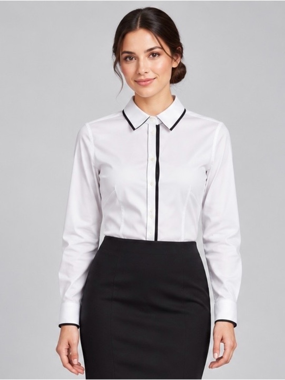 Banana Republic Womenโs White Black Trim Tailored Button Down Shirt Size 6